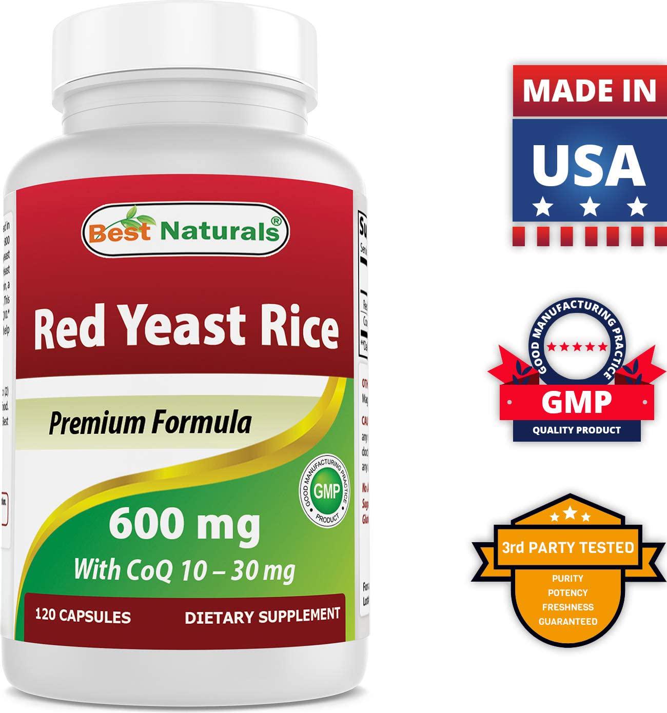 Best Naturals Red Yeast Rice with CoQ10, 120 Capsules - Cardiovascular formula contains 600 mg of Red Yeast Rice ans 30 mg of CoQ10