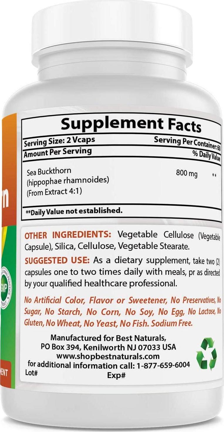 Best Naturals Sea Buckthorn 800 Mg 120 Veggie Capsules