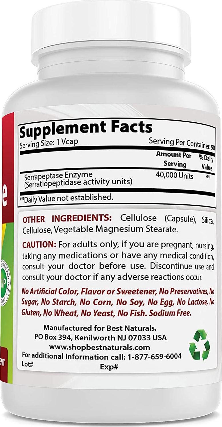 Best Naturals Serrapeptase 40000 SPUs 90 Vcaps