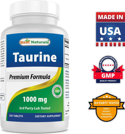 Best Naturals Taurine 1000 mg 250 Tablets - Supports Eye Health, Healthy Cellular Activity and Cardiovascular Health