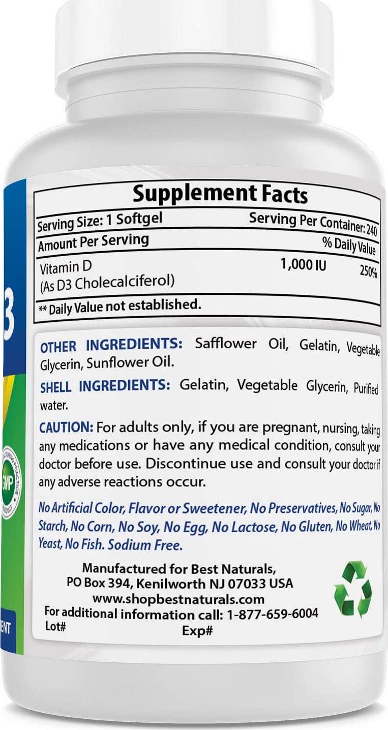 Best Naturals Vitamin D3 1000 Iu 240 Softgels