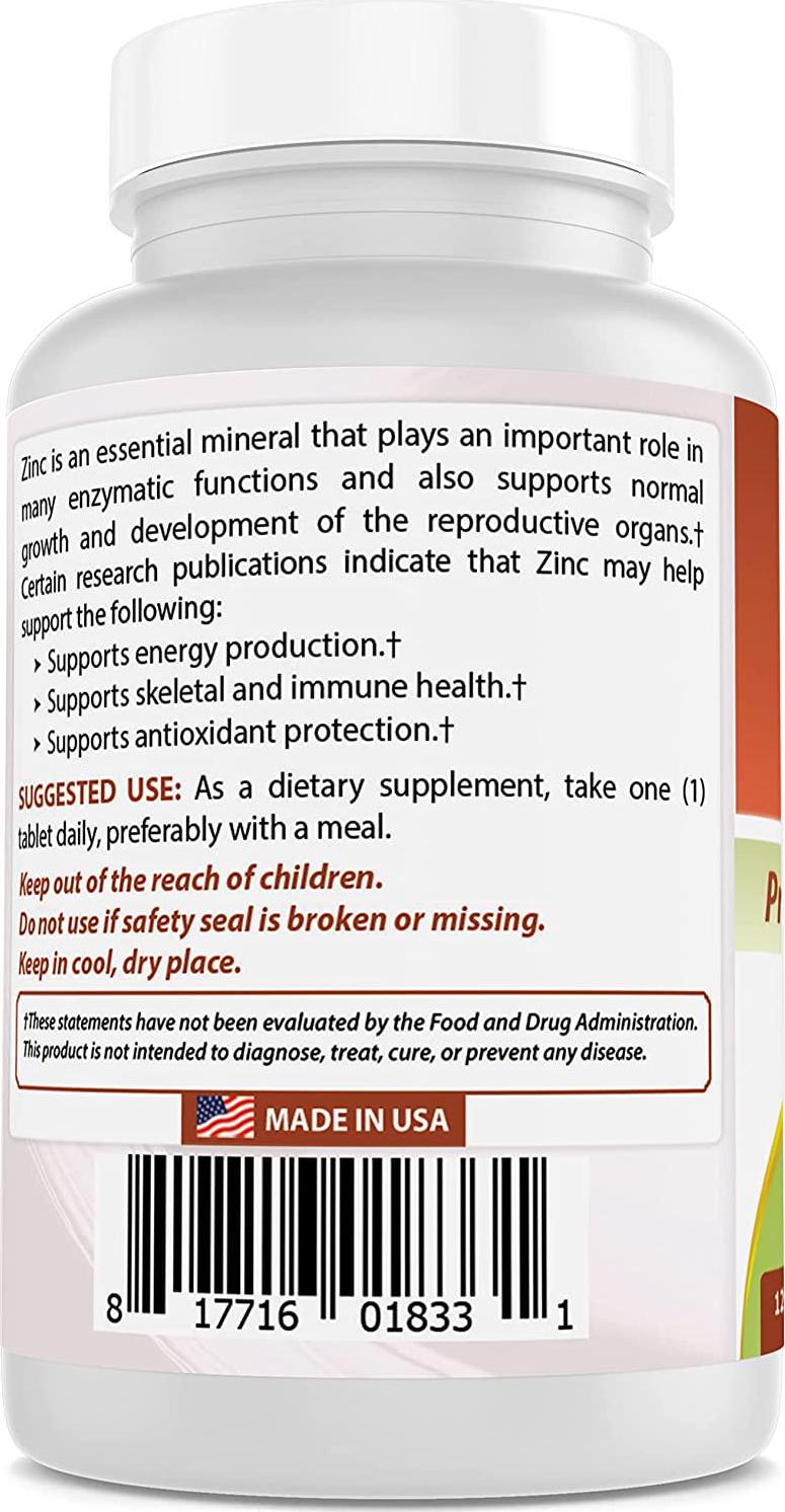 Best Naturals Zinc 50mg Supplements (as Zinc Picolinate) - Zinc Vitamins for Adults Immune Support - 120 Tablets (120 Count (Pack of 2))