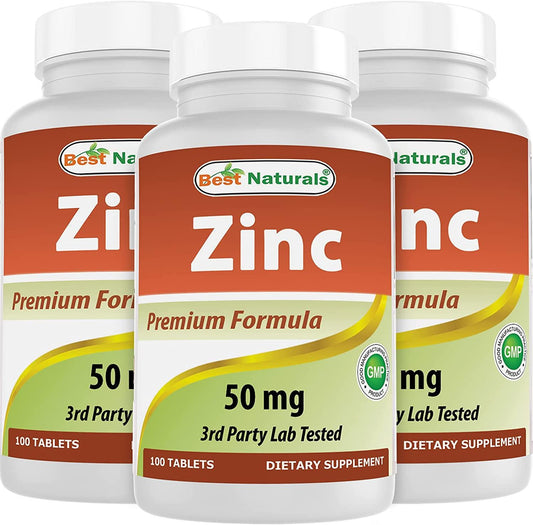 Best Naturals Zinc 50mg Supplements (as Zinc Gluconate) - Zinc Vitamins for Adults Immune Support - 100 Tablets (100 Count (Pack of 3))