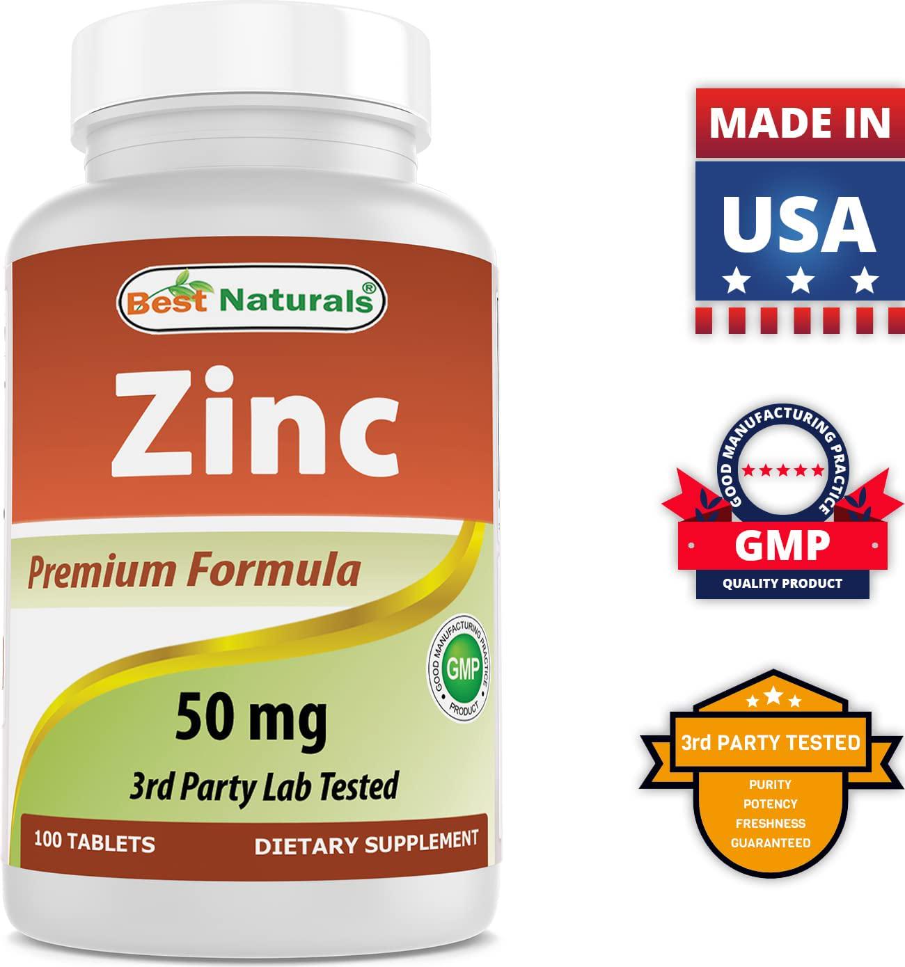 Best Naturals Zinc 50mg Supplements (as Zinc Gluconate) - Zinc Vitamins for Adults Immune Support - 100 Tablets (100 Count (Pack of 3))