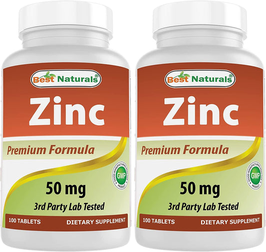 Best Naturals Zinc 50mg Supplements (as Zinc Picolinate) - Zinc Vitamins for Adults Immune Support - 120 Tablets (120 Count (Pack of 2))