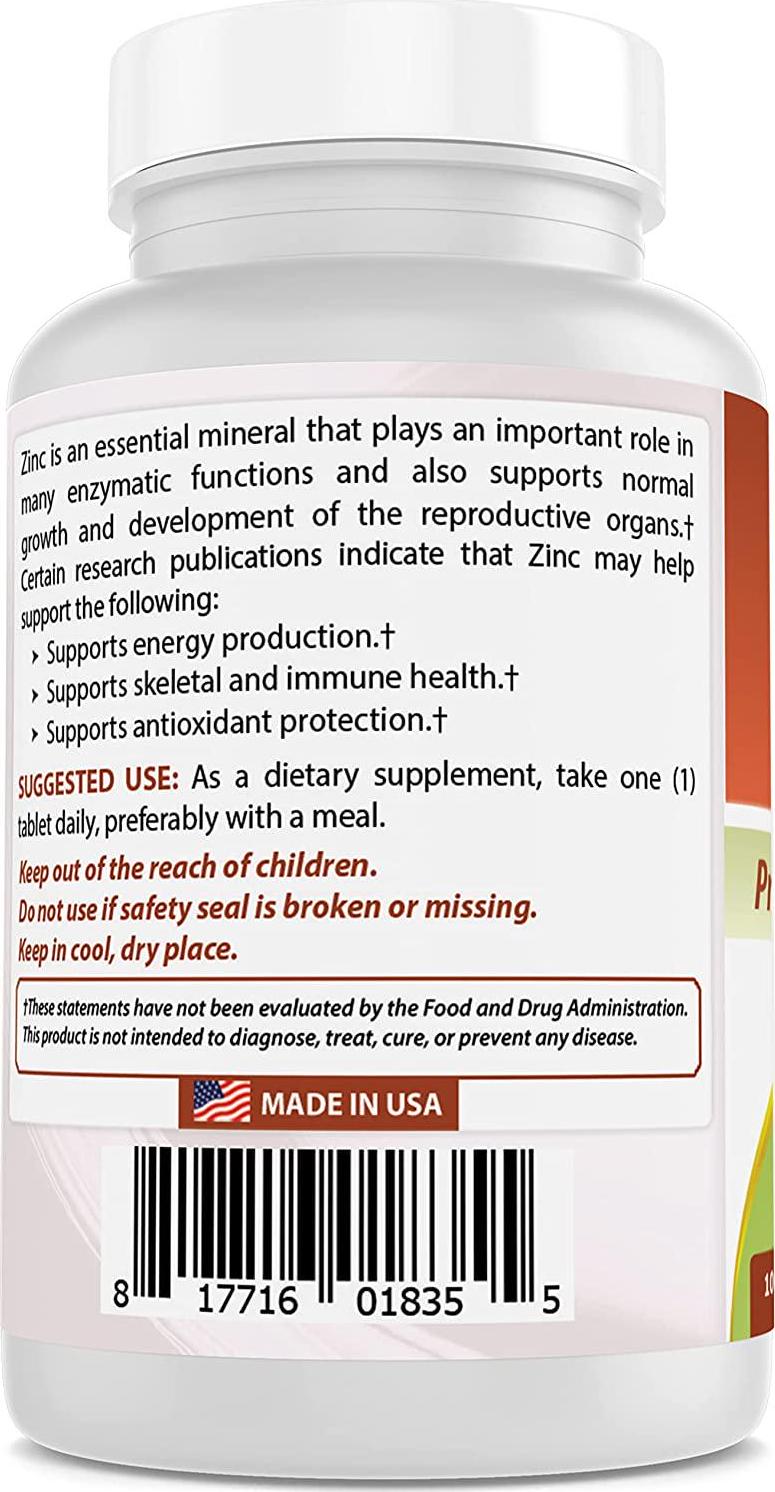 Best Naturals Zinc 50mg Supplements (as Zinc Gluconate) - Zinc Vitamins for Adults Immune Support - 100 Tablets (100 Count (Pack of 3))