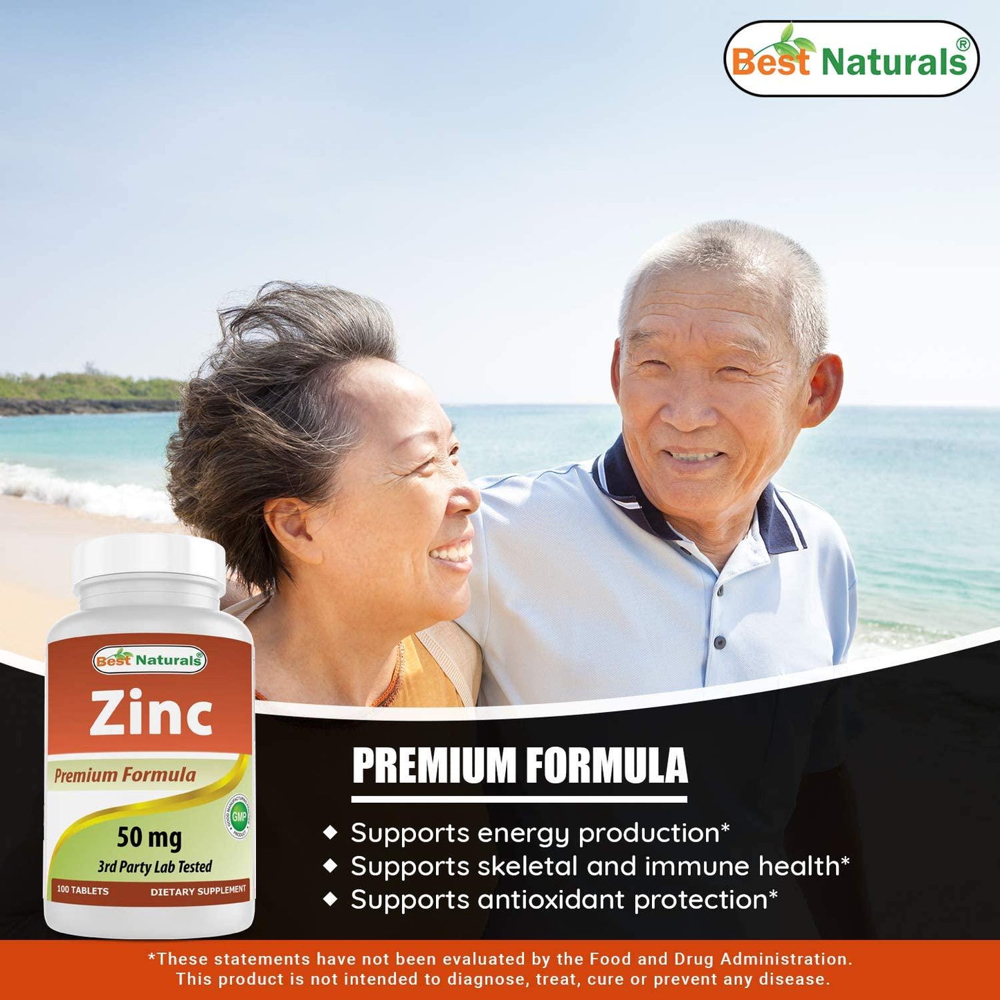 Best Naturals Zinc 50mg Supplements (as Zinc Gluconate) - Zinc Vitamins for Adults Immune Support - 100 Tablets (100 Count (Pack of 3))