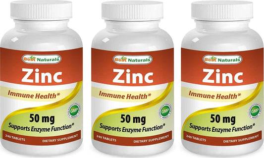 Best Naturals Zinc Supplement as Zinc Gluconate 50mg 240 Tablets Pack of 3