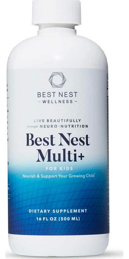 Best Nest Multi+ for Kids Tropical Flavor, Liquid Multivitamin, Methylfolate (Folic Acid), Methylcobalamin, Complete, Natural Whole Food Blend, Prebiotics, Immune Support, 16 oz, Best Nest Wellness