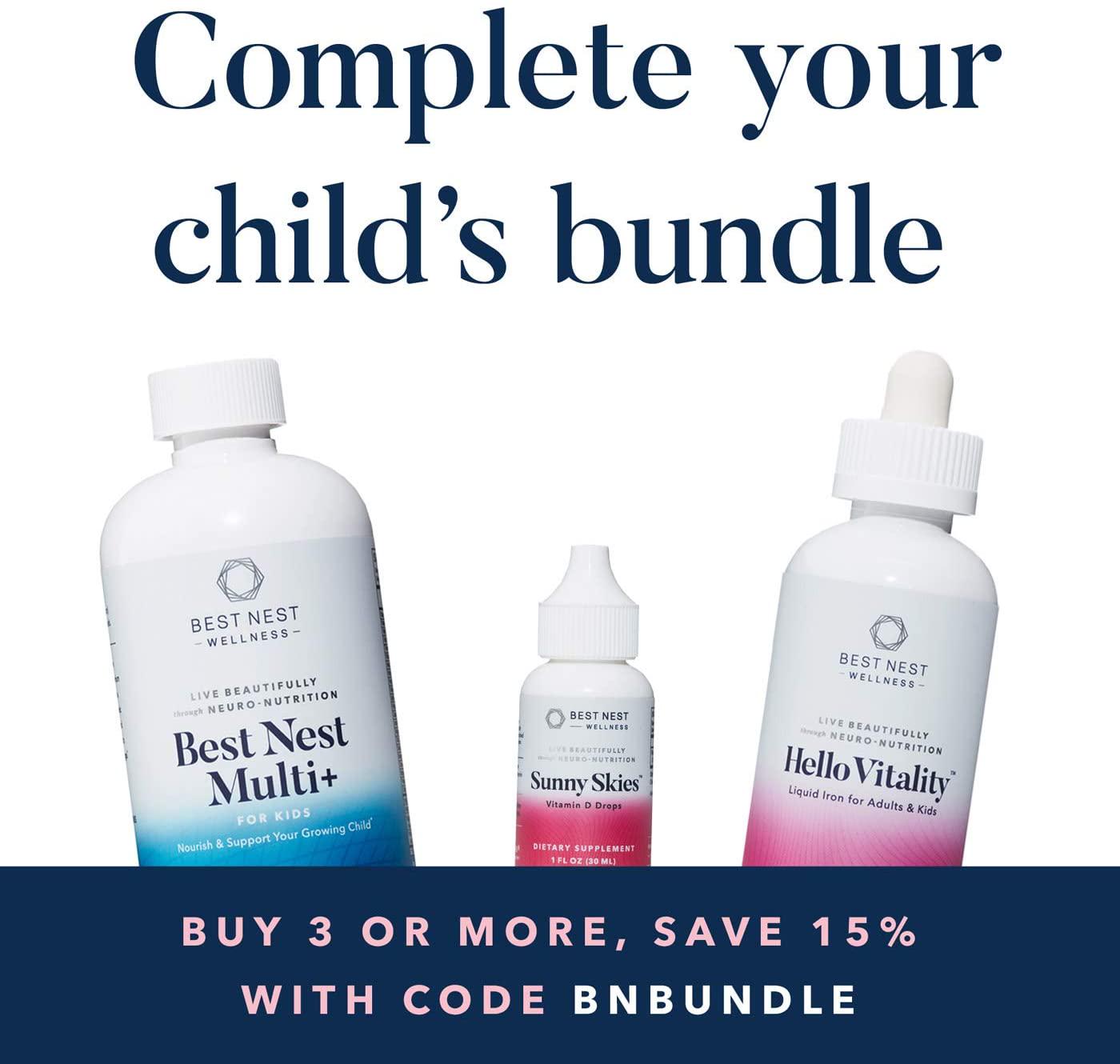 Best Nest Multi+ for Kids Tropical Flavor, Liquid Multivitamin, Methylfolate (Folic Acid), Methylcobalamin, Complete, Natural Whole Food Blend, Prebiotics, Immune Support, 16 oz, Best Nest Wellness
