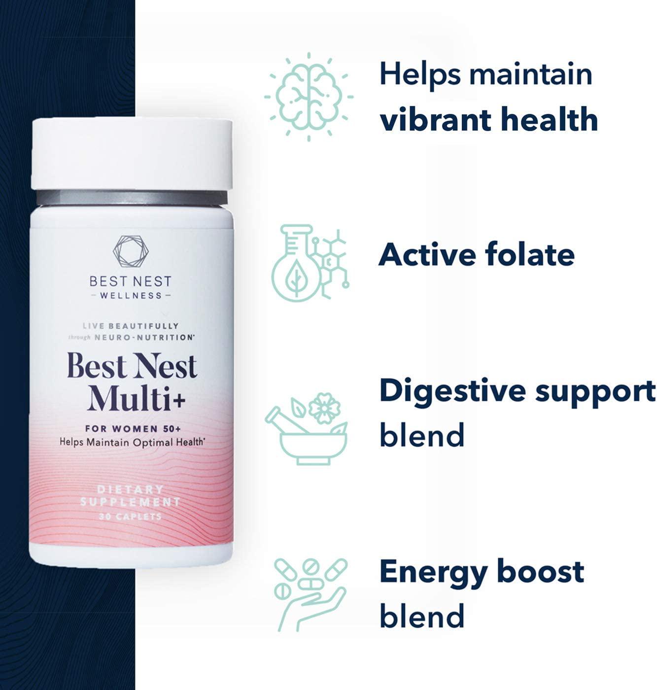 Best Nest Multi+ for Women Over 50, Methylfolate (Folic Acid), Natural Whole Food Organic Blend, Once Daily Vitamins, Immune Support, 30 Ct, Best Nest Wellness