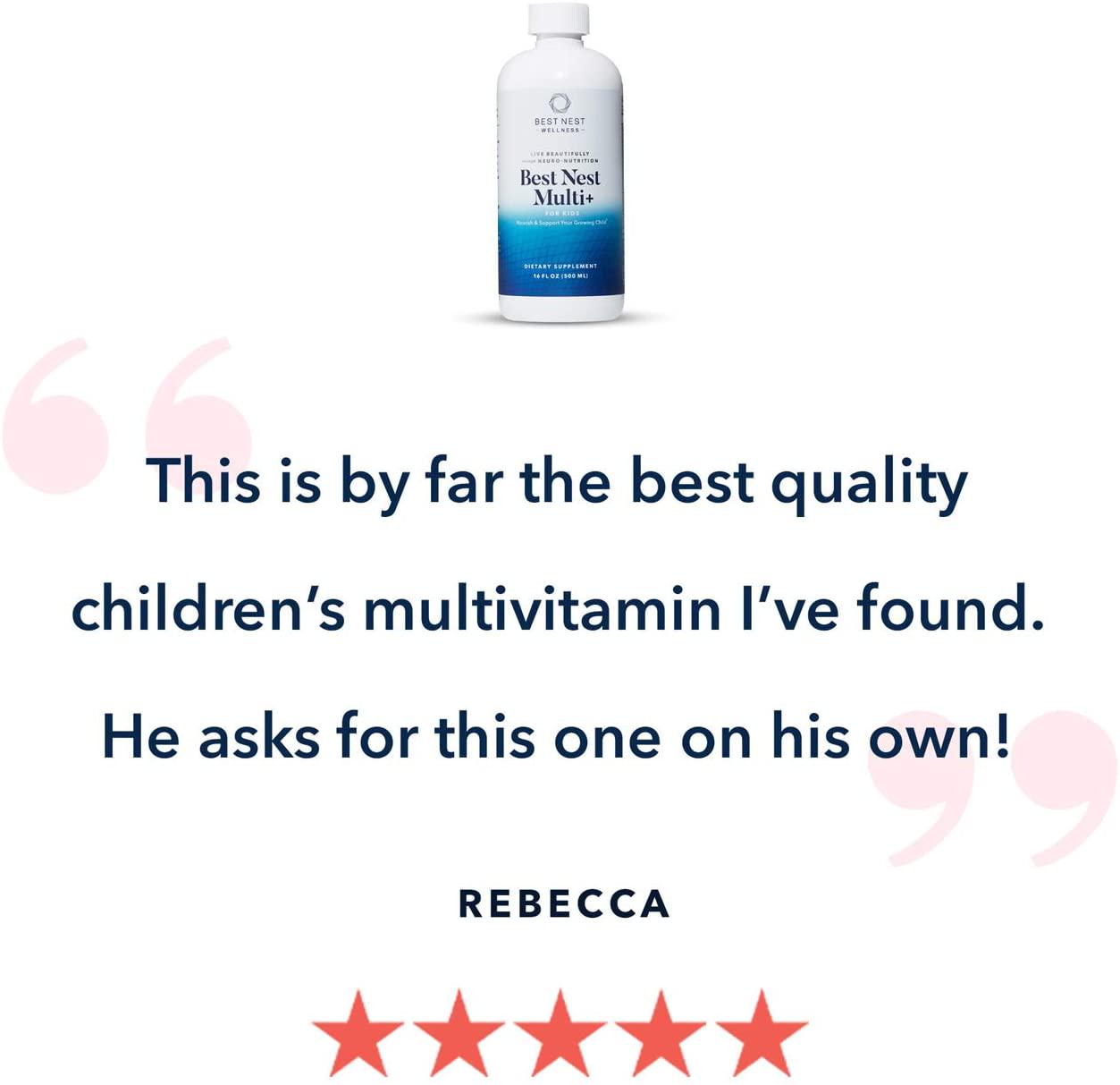 Best Nest Multi+ for Kids Tropical Flavor, Liquid Multivitamin, Methylfolate (Folic Acid), Methylcobalamin, Complete, Natural Whole Food Blend, Prebiotics, Immune Support, 16 oz, Best Nest Wellness