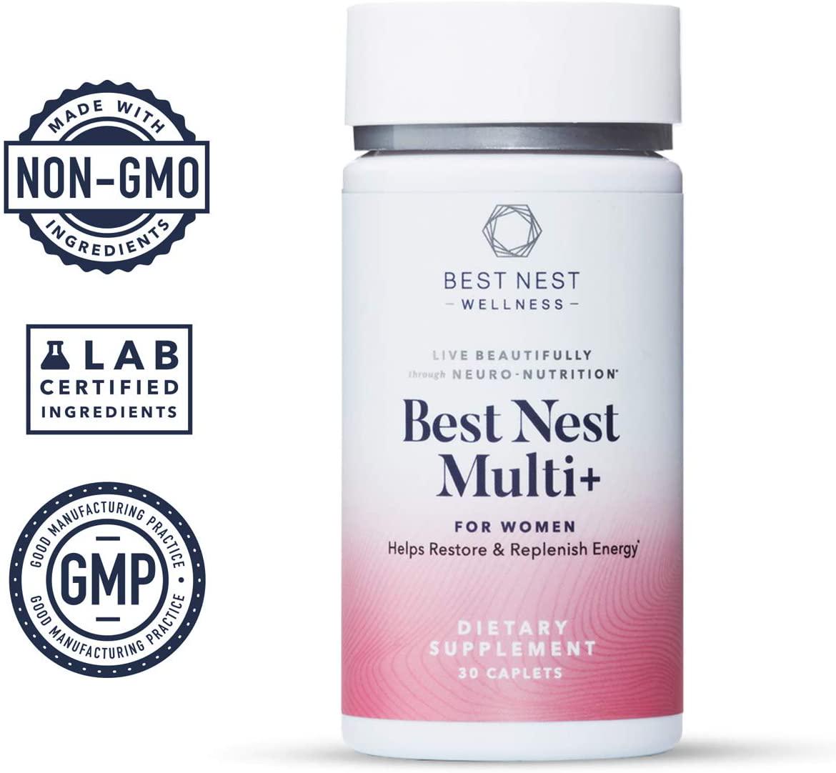 Best Nest Women's Multi+ | Methylfolate, Methylcobalamin (B12), Vegan, Multivitamins, Probiotics, Made with 100% Natural Whole Food Organic Blend, Once Daily Multivitamin Supplement, 30 Ct