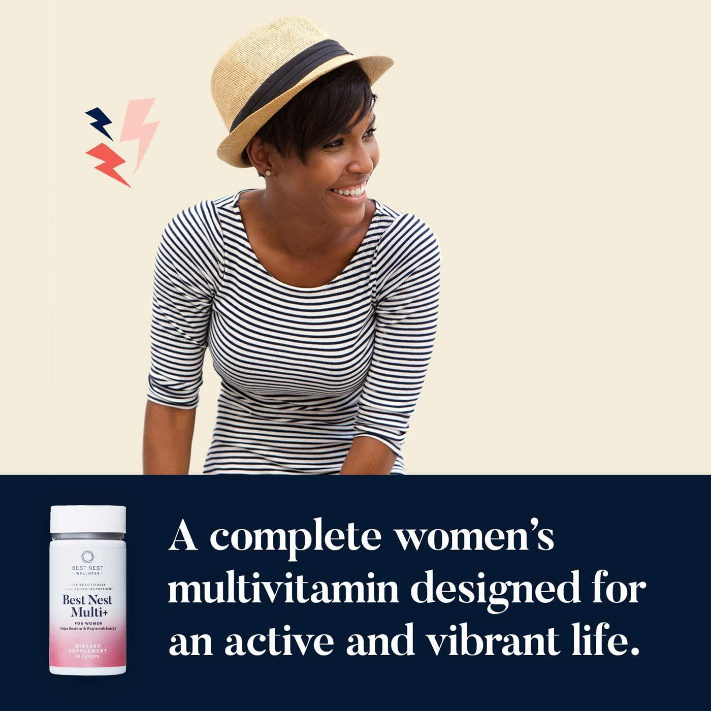 Best Nest Women's Multi+ | Methylfolate, Methylcobalamin (B12), Vegan, Multivitamins, Probiotics, Made with 100% Natural Whole Food Organic Blend, Once Daily Multivitamin Supplement, 30 Ct