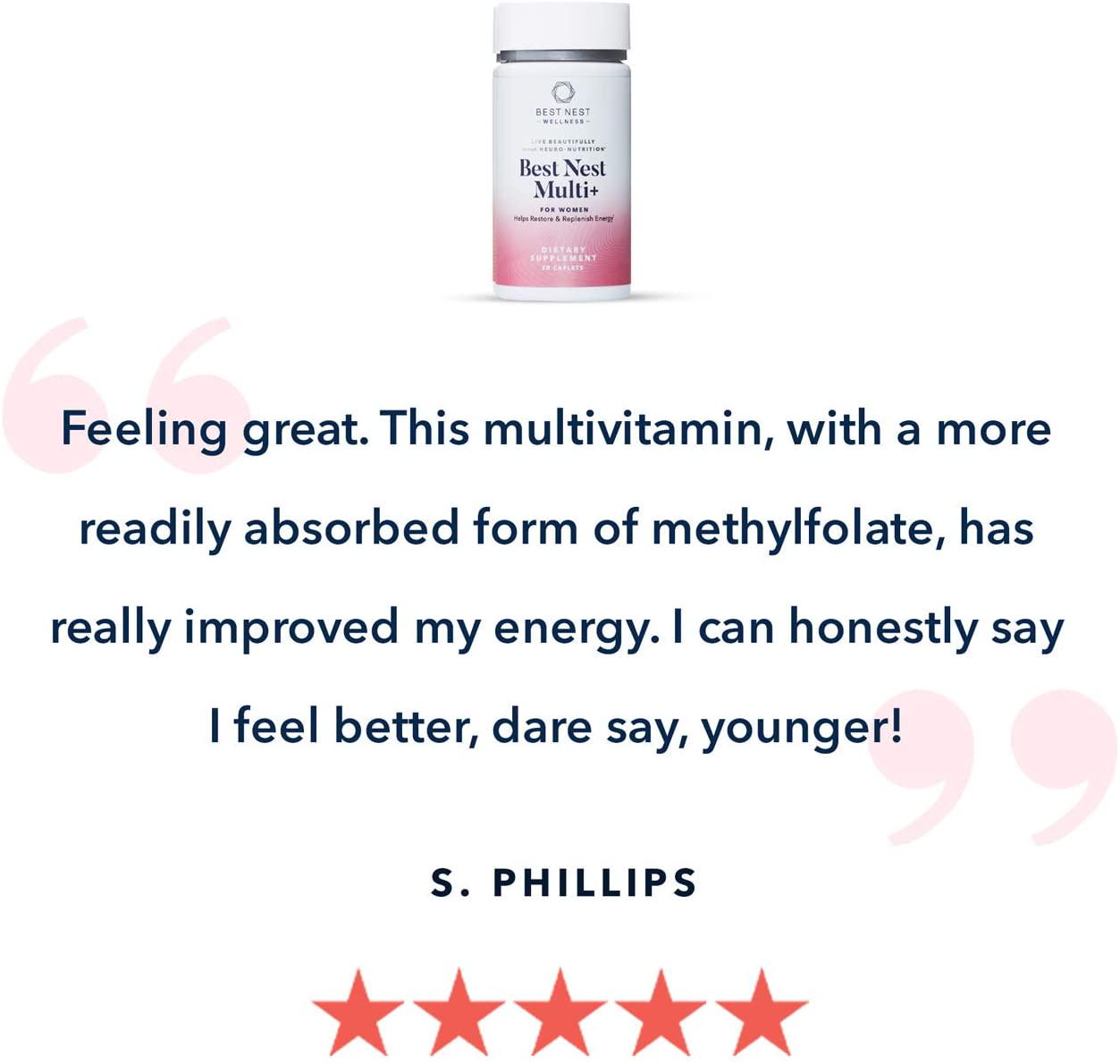 Best Nest Women's Multi+ | Methylfolate, Methylcobalamin (B12), Vegan, Multivitamins, Probiotics, Made with 100% Natural Whole Food Organic Blend, Once Daily Multivitamin Supplement, 30 Ct