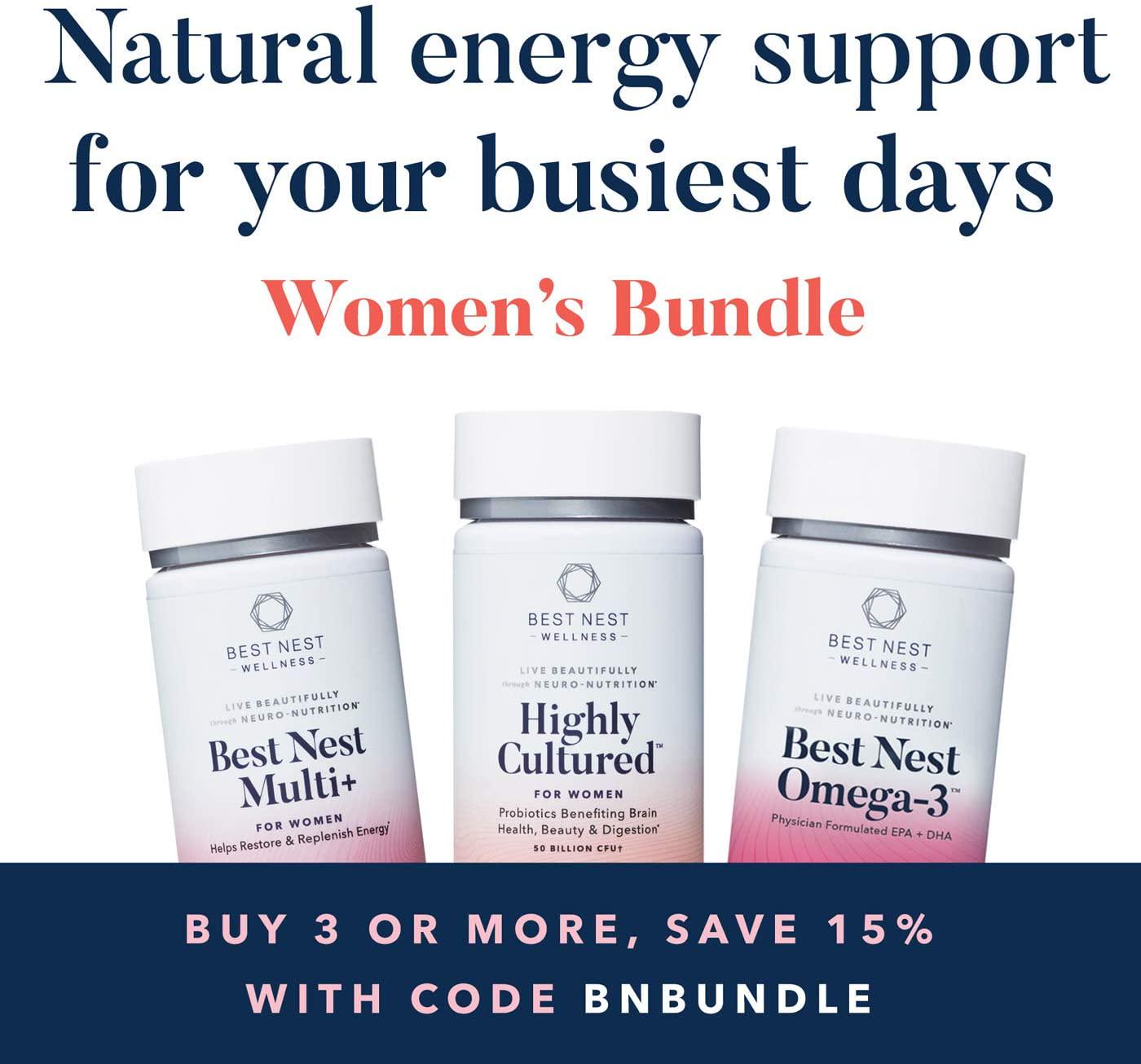 Best Nest Women's Multi+ | Methylfolate, Methylcobalamin (B12), Vegan, Multivitamins, Probiotics, Made with 100% Natural Whole Food Organic Blend, Once Daily Multivitamin Supplement, 30 Ct