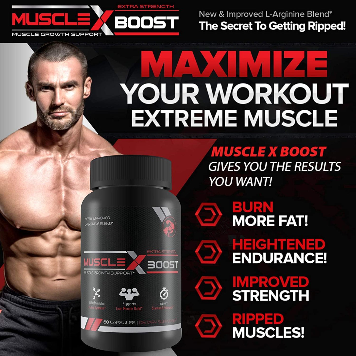 Best Selling- Muscle X Boost- Premium L-Arginine Formula- Extra Strength Muscle Growth Support- Nitric Oxide Booster-Build Lean Muscle-Stimulates Protein Synthesis-Boost Endurance