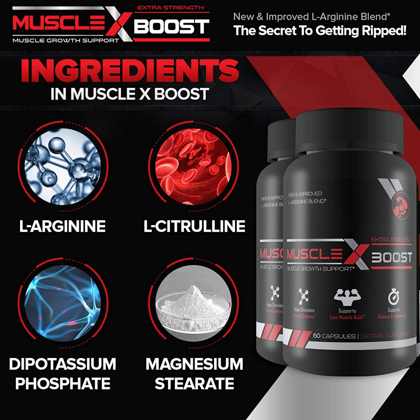Best Selling- Muscle X Boost- Premium L-Arginine Formula- Extra Strength Muscle Growth Support- Nitric Oxide Booster-Build Lean Muscle-Stimulates Protein Synthesis-Boost Endurance
