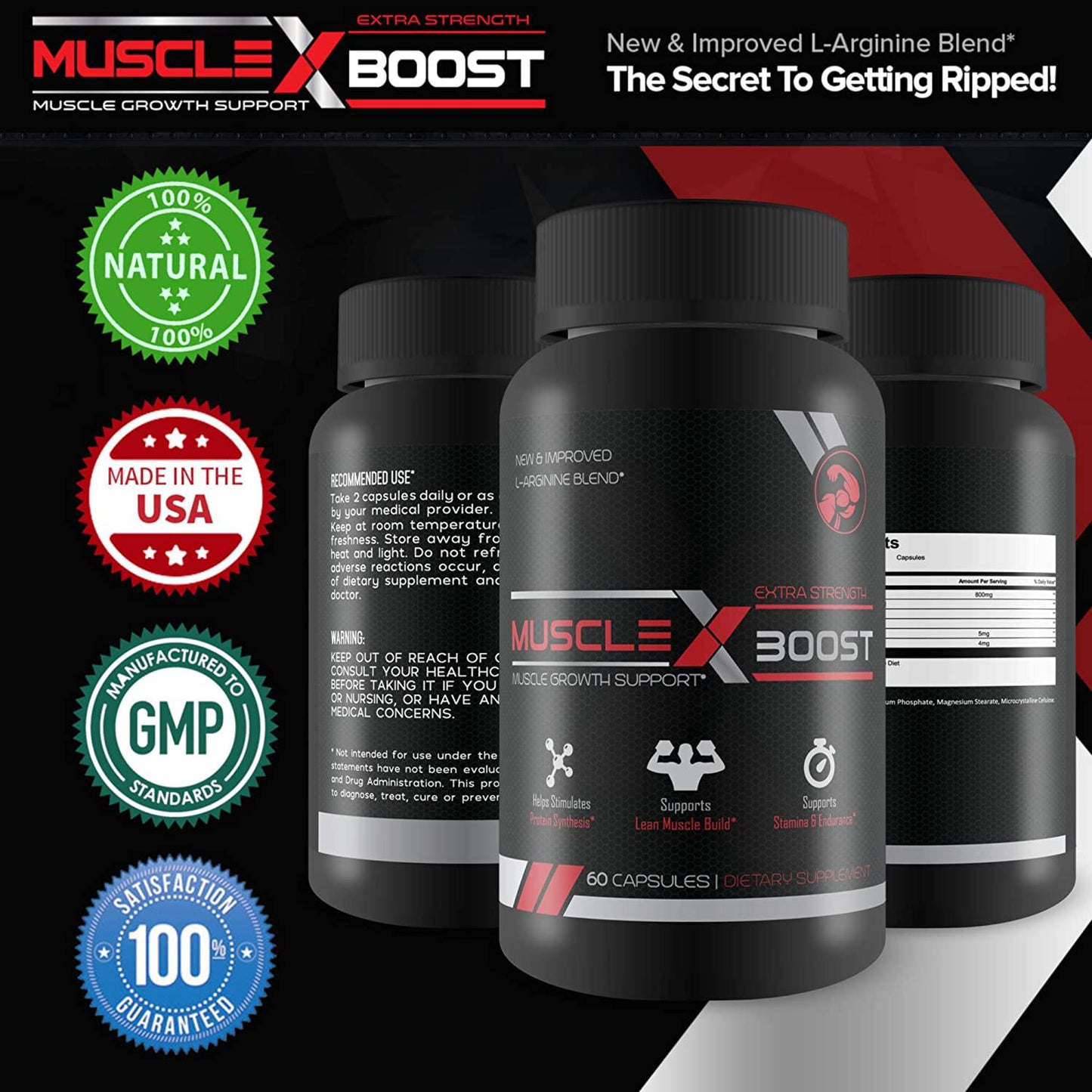 Best Selling- Muscle X Boost- Premium L-Arginine Formula- Extra Strength Muscle Growth Support- Nitric Oxide Booster-Build Lean Muscle-Stimulates Protein Synthesis-Boost Endurance