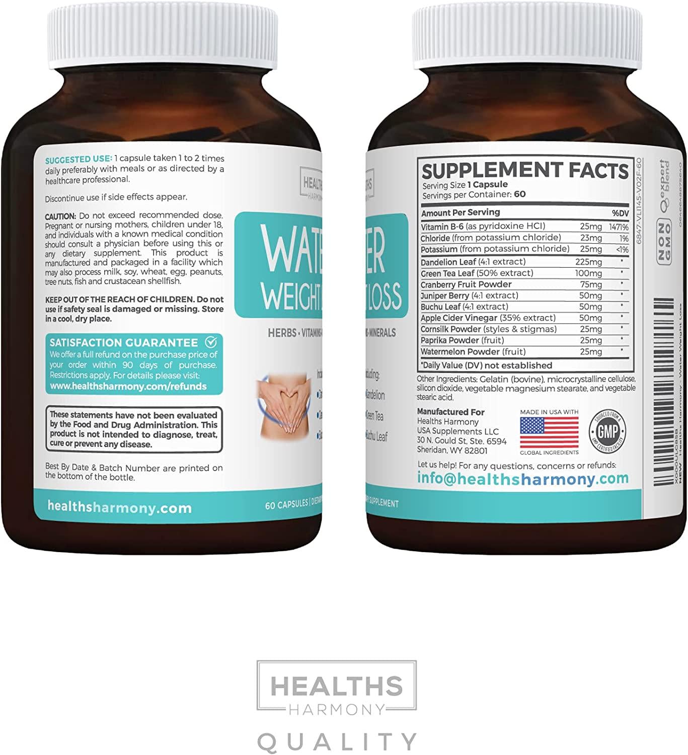 Best Water Pills - Natural Diuretic: Helps Relieve Bloating, Swelling and Water Retention for Water Weight Loss - Dandelion and Potassium Herbal Relief Supplement - - 60 Capsules