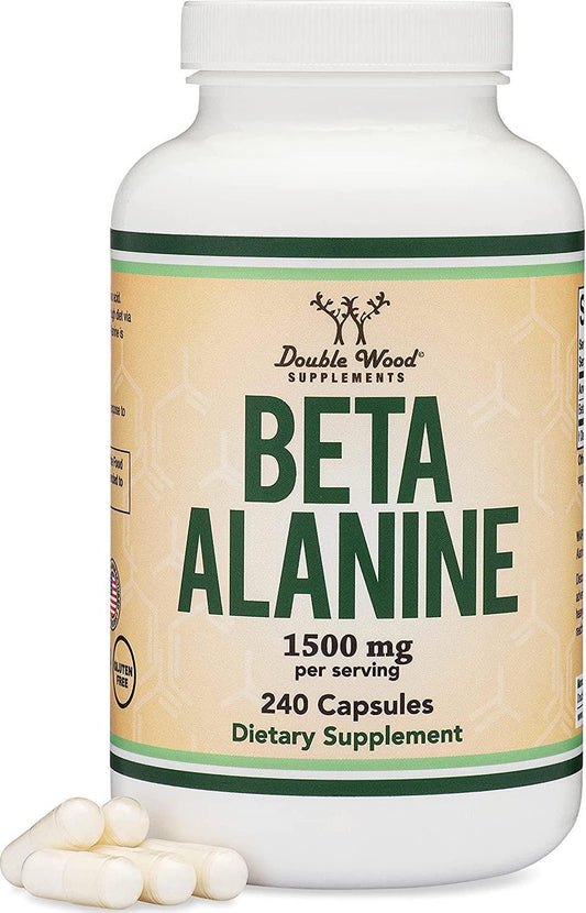 Beta Alanine Capsules Bulk (1.5 Gram Servings, 240 Capsules) for Muscle Fatigue and Endurance (Manufactured and Tested in The USA) by Double Wood Supplements