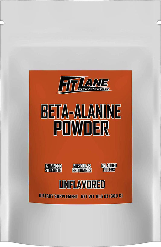 Beta Alanine Powder. Bulk Pre Workout Supplement by Fit Lane Nutrition. 3000mg per Serving. Pure Powder. Best Value. 300 Grams Unflavored.