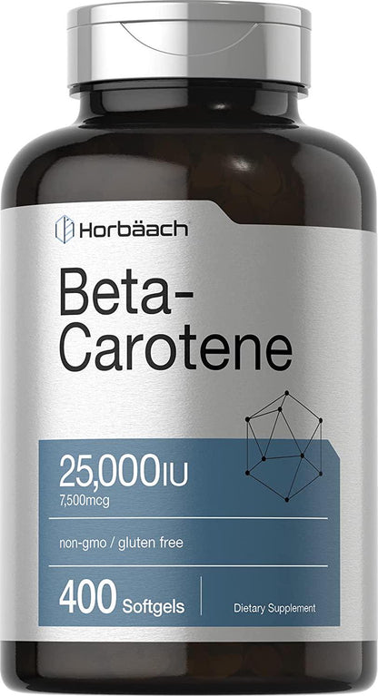 Beta Carotene 25000 iu Softgels | 7,500 mcg | 400 Count | Non-GMO and Gluten Free Formula | Vitamin A as Beta-Carotene Supplement | Value Size | by Horbaach