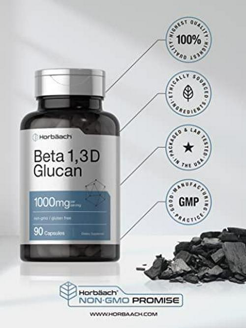 Beta Glucan 1 3D 500 mg | 90 Capsules | Healthy Immune Support | Beta 1,3, 1,6 D Glucan | Non-GMO, Gluten Free Supplement | by Horbaach