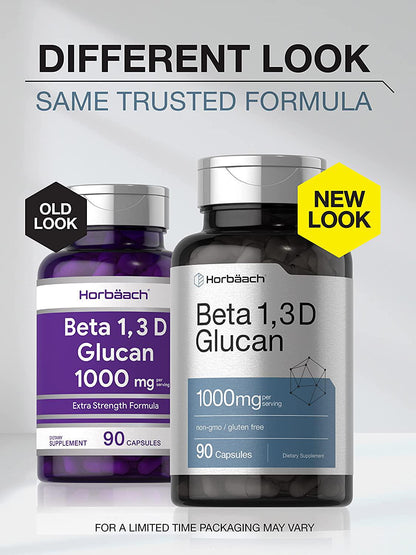 Beta Glucan 1 3D 500 mg | 90 Capsules | Healthy Immune Support | Beta 1,3, 1,6 D Glucan | Non-GMO, Gluten Free Supplement | by Horbaach