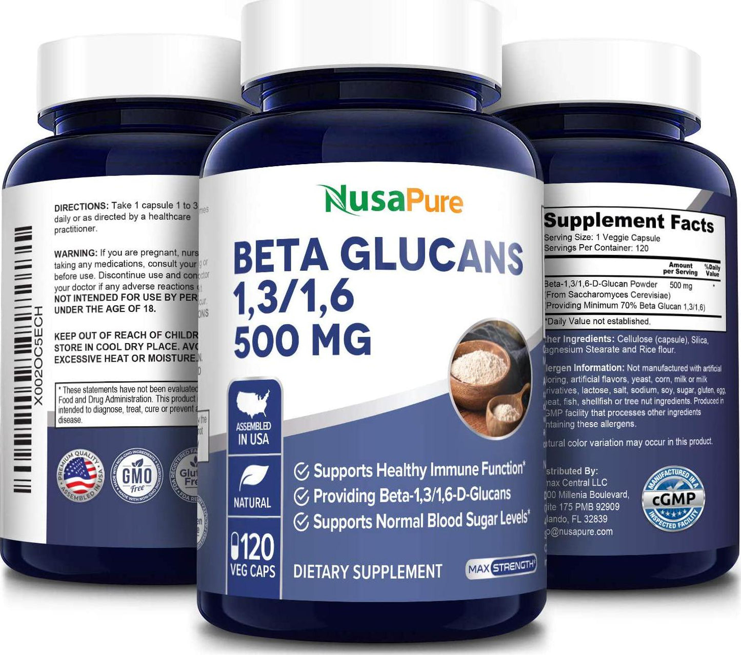Beta Glucans 500 mg | 120 Veggie Capsules | Beta 1,3, 1,6 D Glucan | Non-GMO, Gluten -Free, Vegan