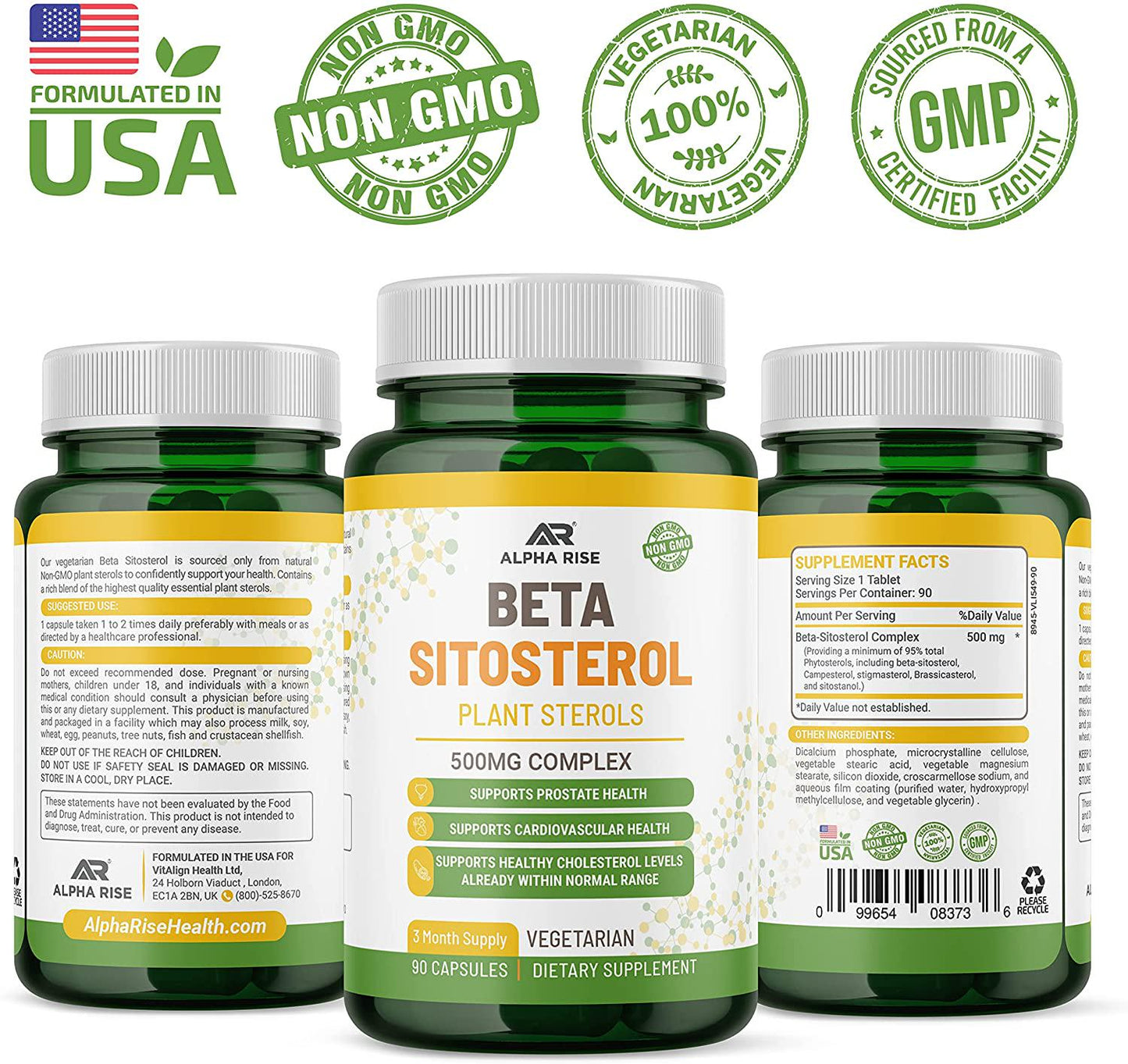 Beta Sitosterol - Natural Plant Sterols - 500mg Tablets - Sterol Complex with Phytosterols - Non-GMO Plant Sterols and Stanols Supplement Supports Prostate Health and Healthy Cholesterol Levels
