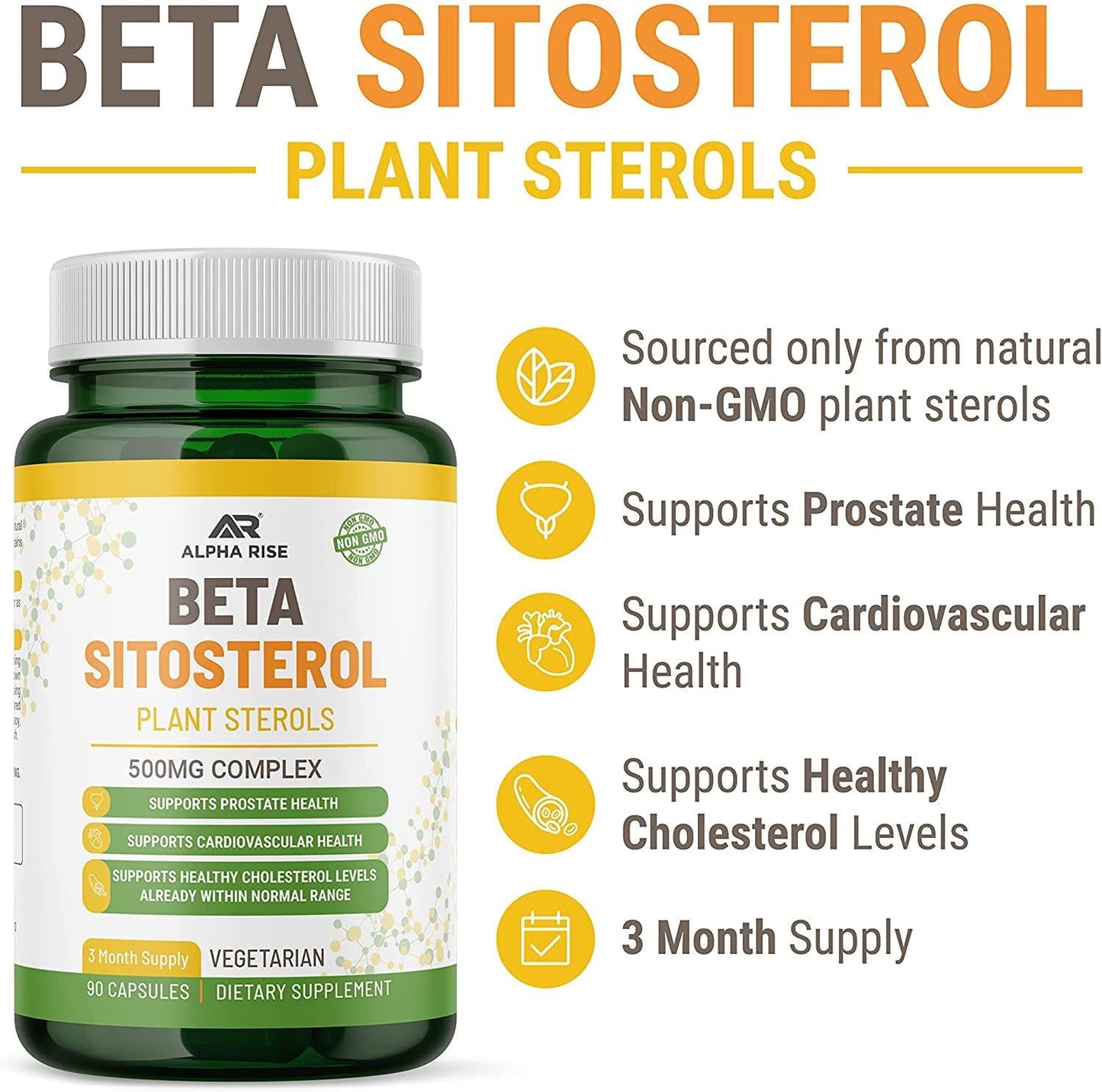 Beta Sitosterol - Natural Plant Sterols - 500mg Tablets - Sterol Complex with Phytosterols - Non-GMO Plant Sterols and Stanols Supplement Supports Prostate Health and Healthy Cholesterol Levels