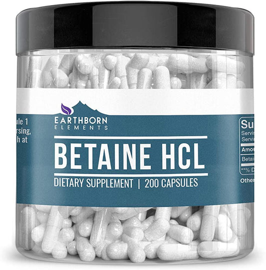Betaine HCL, 200 Capsules, 560mg Serving, Potent, Non-GMO, Gluten-Free, Lab-Tested for Purity, No Filler or Additives, Made in USA