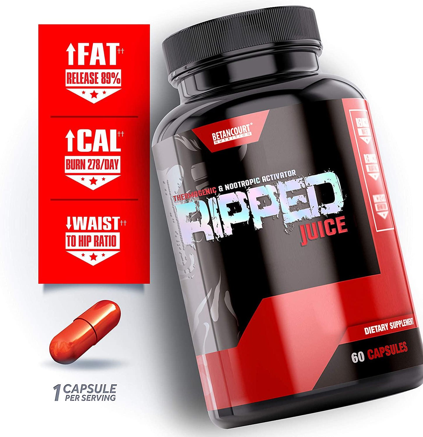 Betancourt Nutrition Ripped Juice EX2 Advanced Thermogenic Supplement (DMAA FREE), Boost Energy, Ultimate Fat Burning, Capsule, 60 ct.