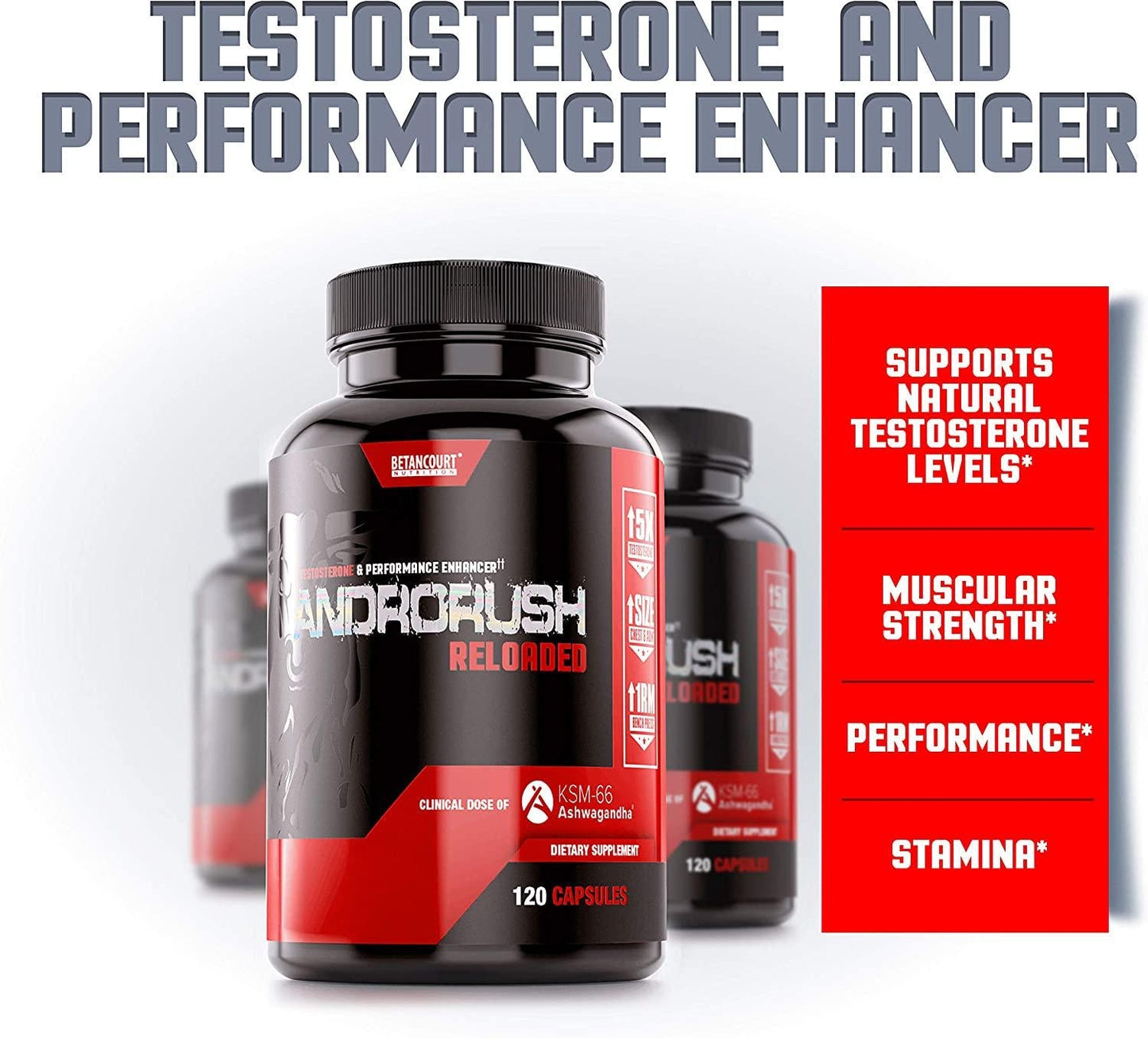 Betancourt Nutrition B-NOX Androrush Dietary Supplement, Testosterone Booster, Lean Mass Promoter, Capsules, 120-Count