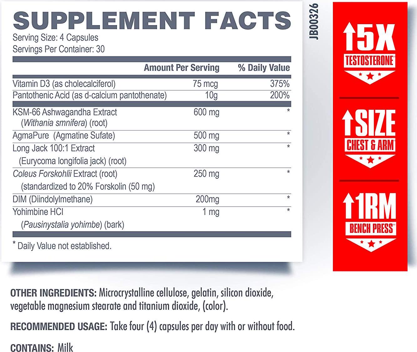 Betancourt Nutrition B-NOX Androrush Dietary Supplement, Testosterone Booster, Lean Mass Promoter, Capsules, 120-Count