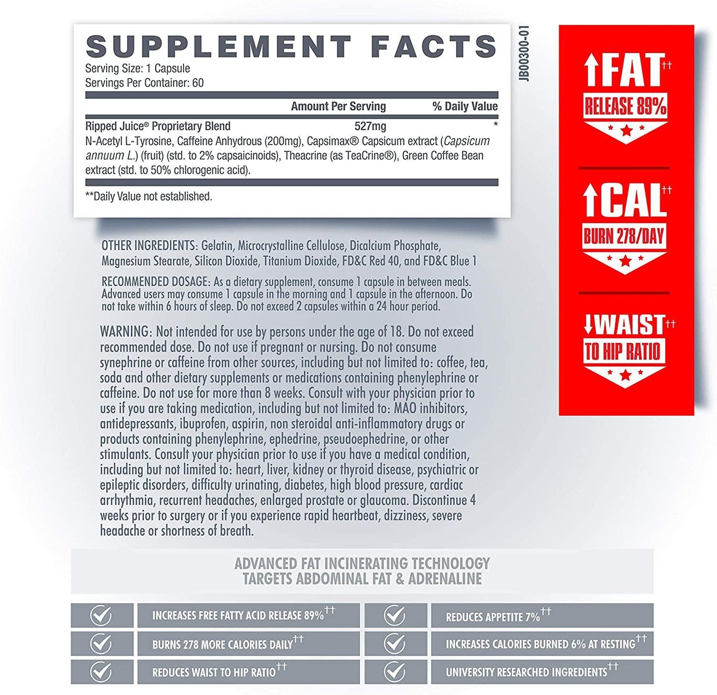 Betancourt Nutrition Ripped Juice EX2 Advanced Thermogenic Supplement (DMAA FREE), Boost Energy, Ultimate Fat Burning, Capsule, 60 ct.