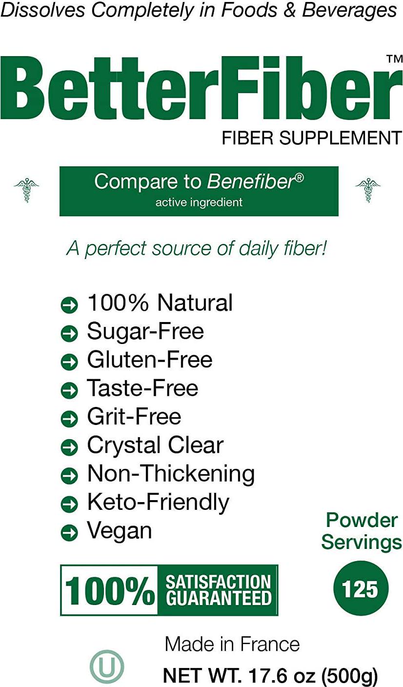 BetterFiber - Prebiotic Fiber Supplement [100% Generic Equivalent of Leading Brand] Non-GMO Gluten-Free Vegan OU Kosher Certified - 17.6oz/500g (125 Servings)