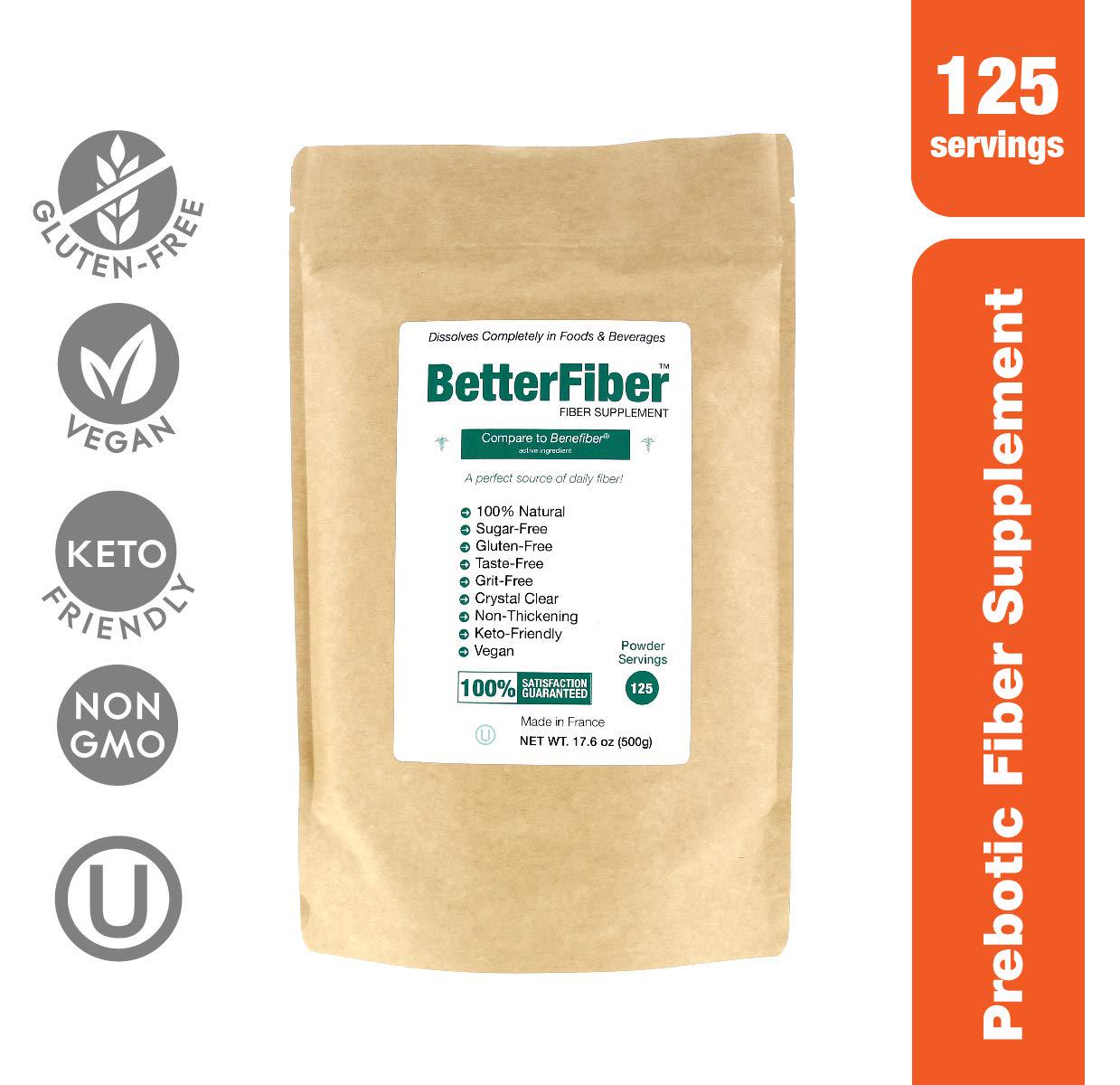 BetterFiber - Prebiotic Fiber Supplement [100% Generic Equivalent of Leading Brand] Non-GMO Gluten-Free Vegan OU Kosher Certified - 17.6oz/500g (125 Servings)