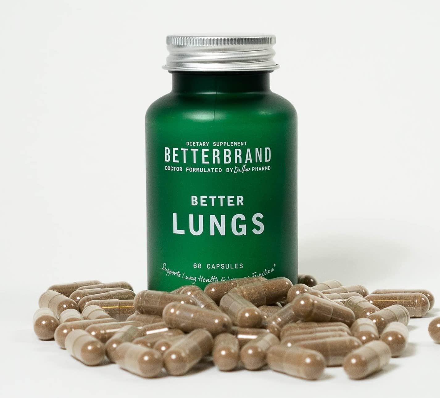 BetterLungs - Lung and Respiratory Support Supplement, All-Natural Cleanse, Detox, Relief, Immune Support, Antioxidant, Breathing Aid, Mucus Relief - 60 Vegetarian Capsules