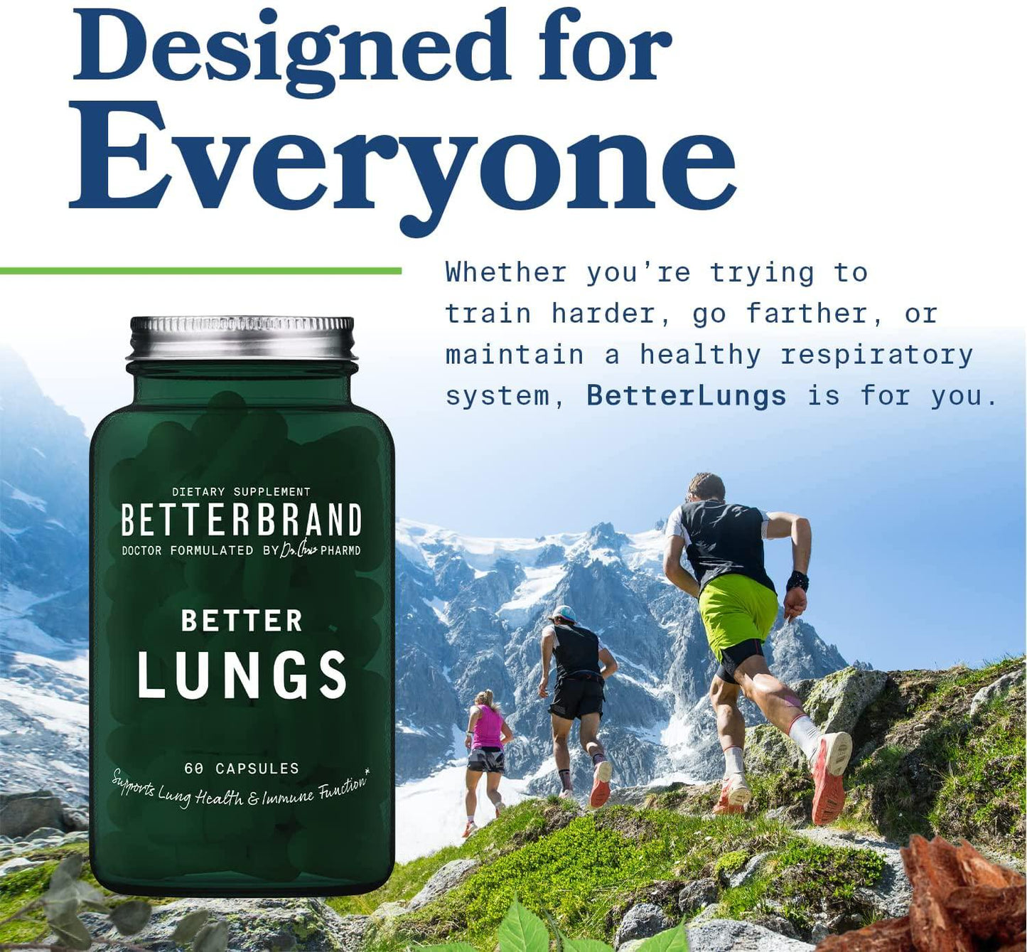 BetterLungs - Lung and Respiratory Support Supplement, All-Natural Cleanse, Detox, Relief, Immune Support, Antioxidant, Breathing Aid, Mucus Relief - 60 Vegetarian Capsules