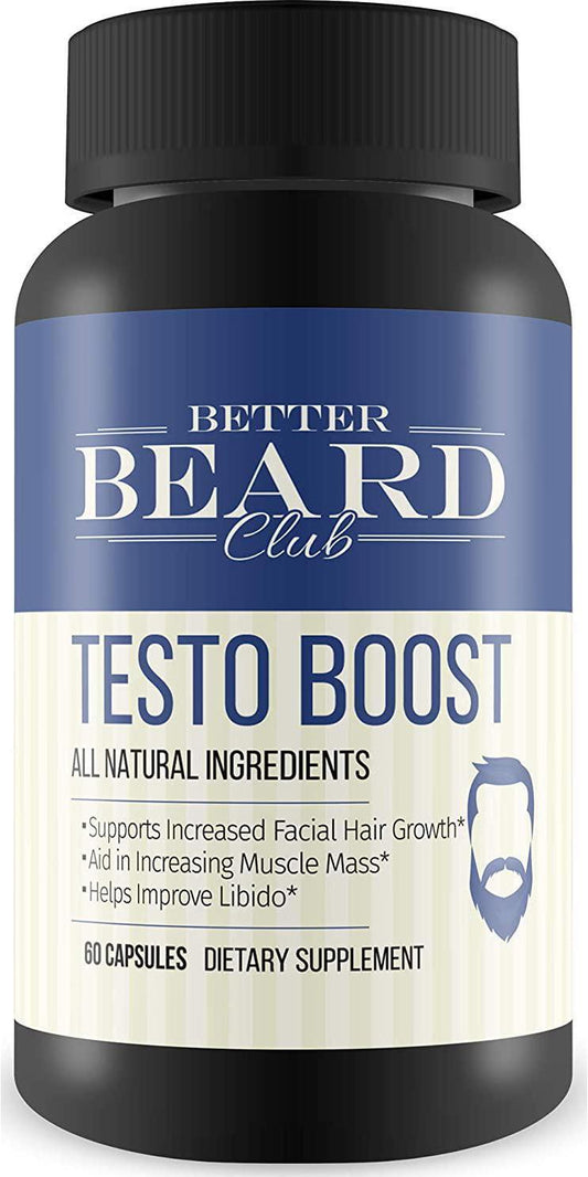 Better Beard Club- Testo-Boost- All Natural Ingredients- Supports Increased Facial Hair Growth, Aid in Increasing Muscle Mass