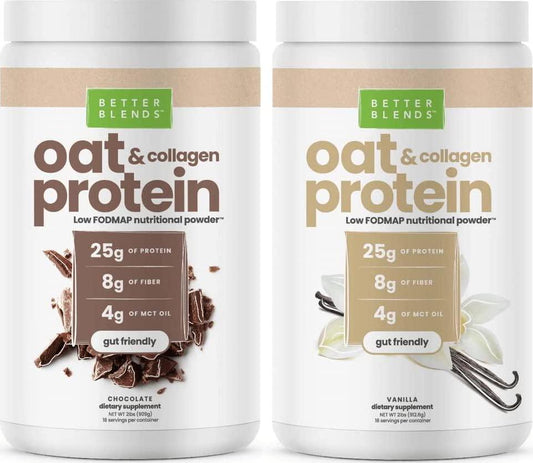 Better Blends Oat and Collagen Low FODMAP Nutritional Protein Powder, Vanilla and Chocolate