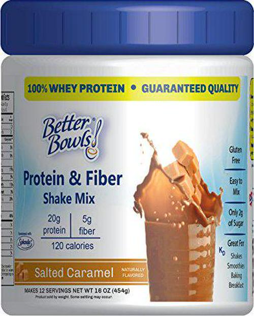 Better Bowls High-Protein and Fiber Shake Mix, Salted Caramel, 100% Whey, 16 Ounce