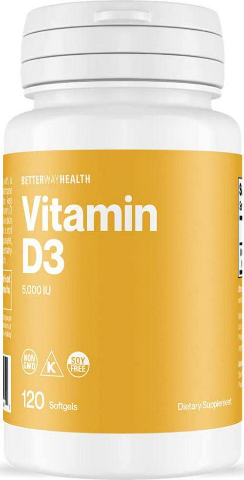 Better Way Health Vitamin D3 5,000 IU - High Potency, Supports Bone Health and Immune System - 120 Softgels of Vitamin D3 - Non-GMO, Soy Free