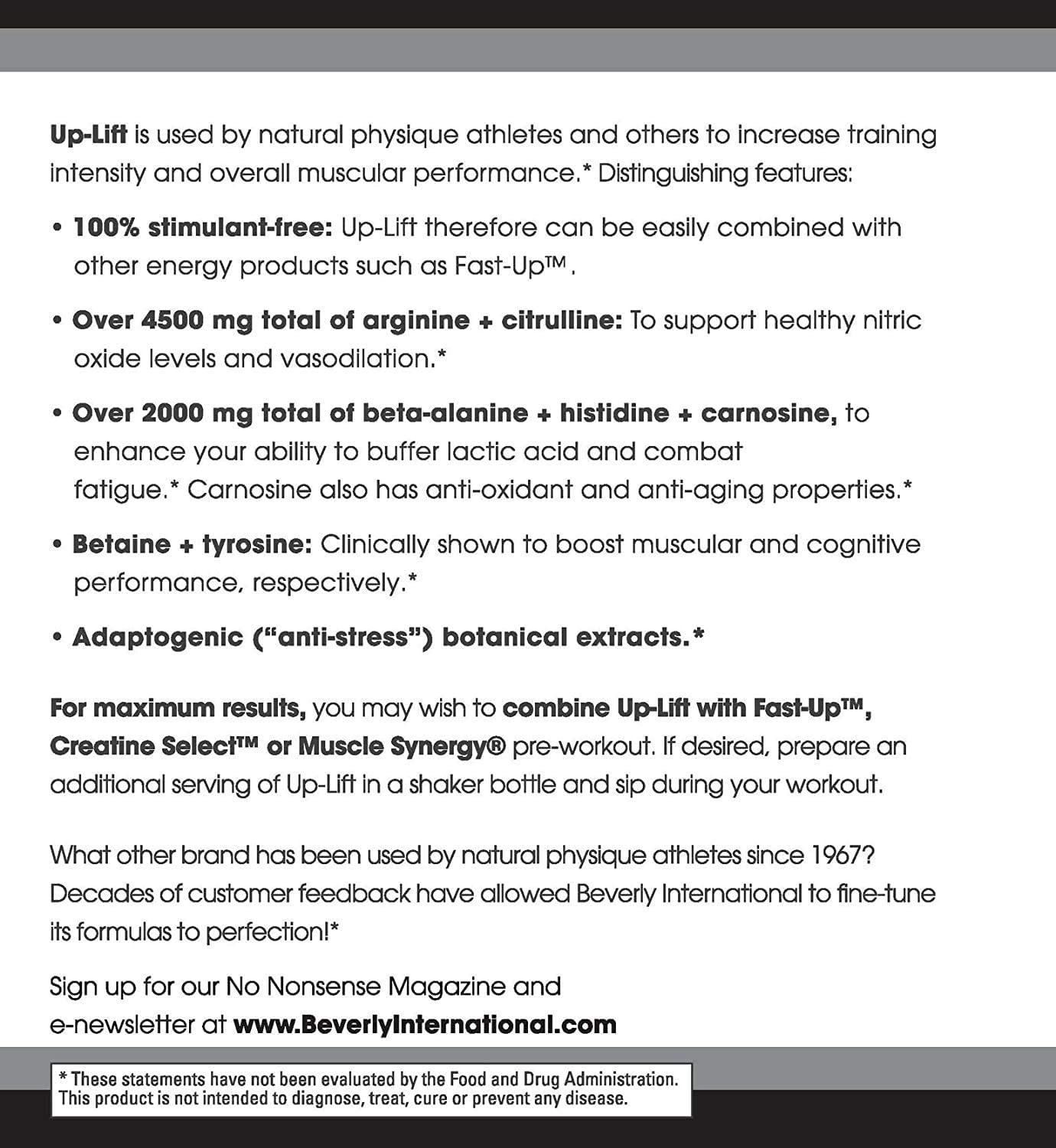 Beverly International Up-Lift Caffeine-Free, Non-Habit-Forming Pre-Workout, Up Your Gaming, 330 grams