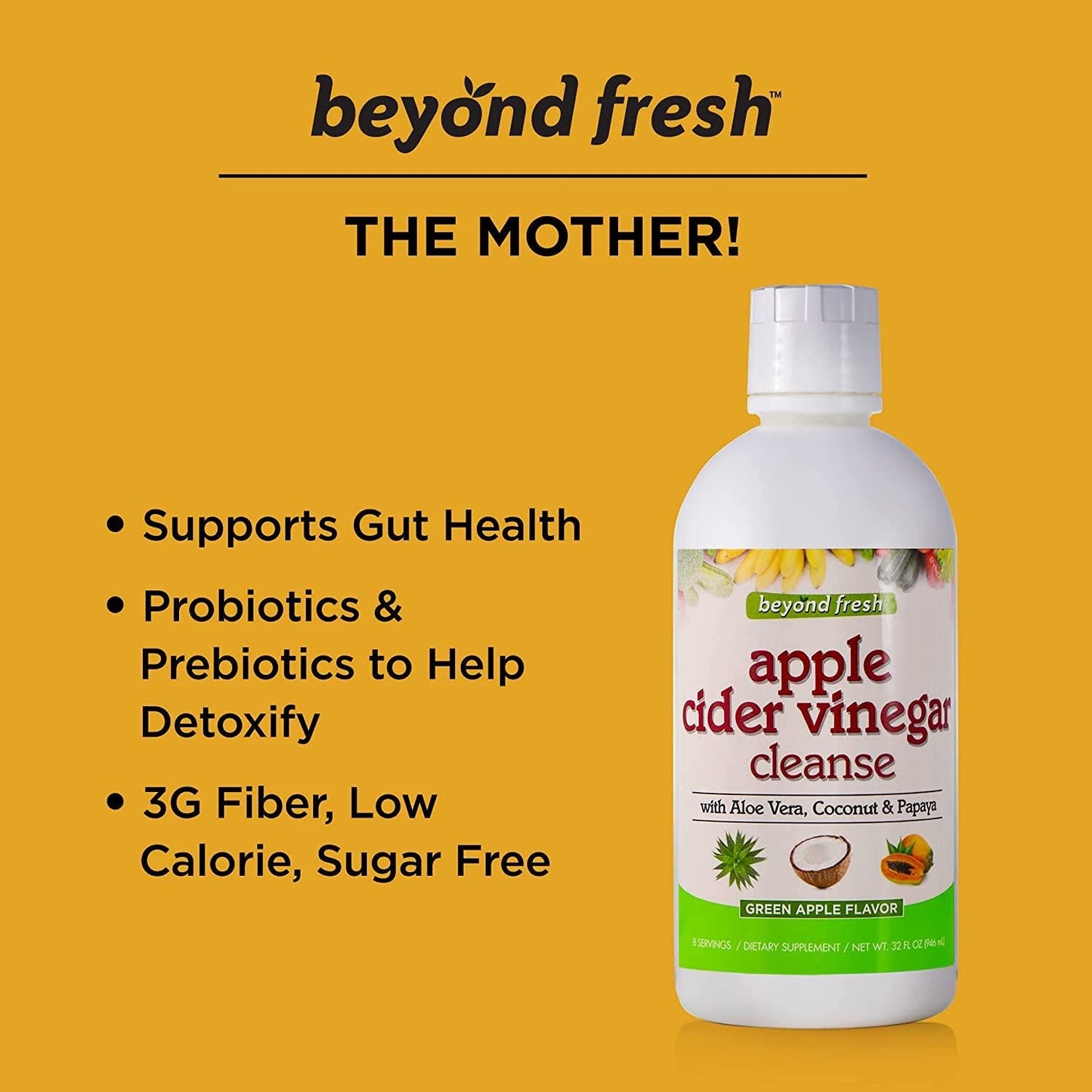Beyond Fresh Apple Cider Vinegar Cleanse, Promotes Gut Health, Excellent Source of Fiber, Green Apple Flavor, 32 Fl Oz, N12553