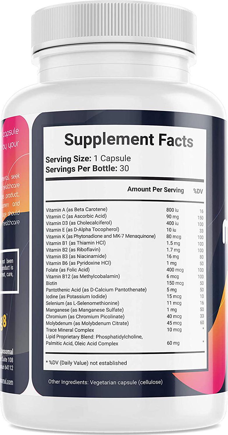 Beyond Liposomal Multivitamin for Men and Women - with Whole Food Vitamins, Organic Extracts - Natural Supplement - Best for Energy, General Health - Non-GMO Vegan - 30 Capsules