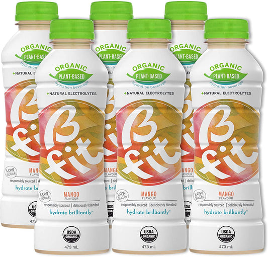 Bfit Electrolyte Drink, Natural Organic Hydration, Plant Based Hydration Beverage with Natural Electrolytes, Mango Flavour, Pack of 6 473ml Bottles