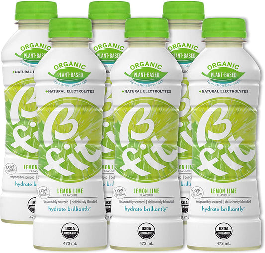 Bfit Electrolyte Drink, Natural Organic Hydration, Plant Based Hydration Beverage with Natural Electrolytes, Lemon Lime Flavour, Pack of 6 473ml Bottles